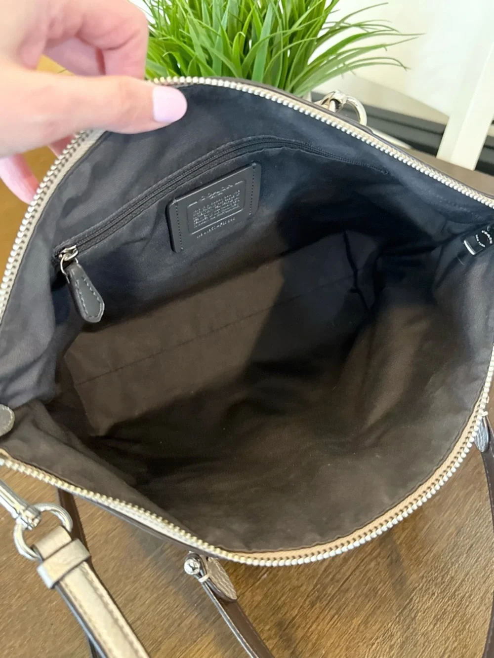 Coach Metallic Silver Pebbled Leather Satchel